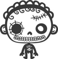 A black and white drawing of a skeleton with a skull vector