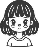 A black and white illustration of a girl with a sad face vector