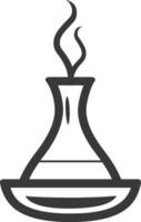 A black and white illustration of a flask with a steam coming out of it vector