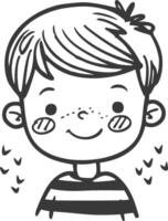 A black and white drawing of a boy with a face vector
