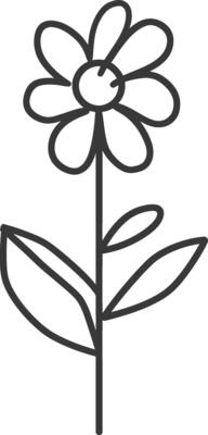 A flower is drawn in black and white on a white background