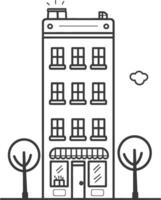 A building with trees and a tree in front of it vector