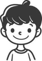 A black and white drawing of a boy with a smile vector