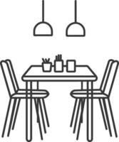 A line drawing of a dining table and chairs vector