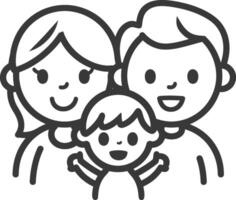 A family with a child is shown in a line drawing vector