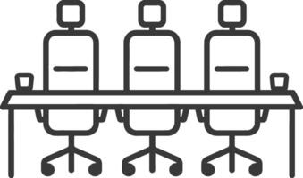 A black and white image of three chairs at a table vector