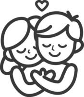 A couple hugging and holding hands in a line drawing vector