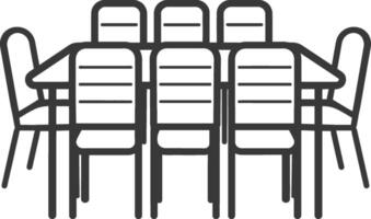 A black and white illustration of a table and chairs vector