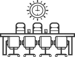 A meeting room with chairs and a clock vector