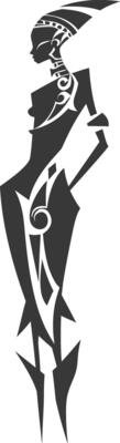 Stylized Black and White Silhouette of a Woman with Tribal Patterns
