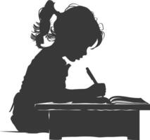 Silhouette of a little girl writing on a desk vector