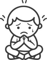 A boy is praying in a line drawing vector