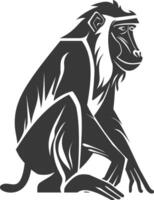 Stylized Black and White Silhouette of a Sitting Monkey vector