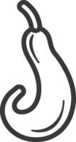 Line drawing of a curved pear shaped gourd vector