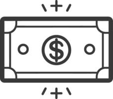 Line drawing of a dollar bill with shining light vector