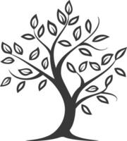 Stylized Black and White Tree with Leaves vector