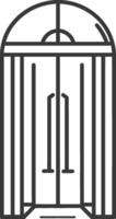 A black and white illustration of a door with a window vector