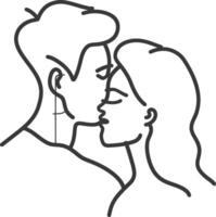 A line drawing of a man and woman kissing vector