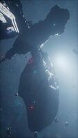 advanced space station examines a cosmic mist of interstellar matter, vertical video