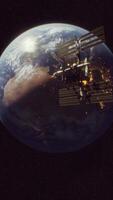 International Space Station in outer space over the planet Earth orbit video