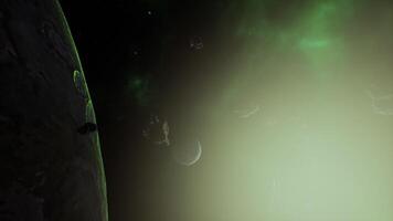 a large cluster of asteroids near an unknown planet video