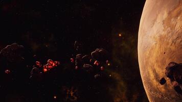 a large cluster of asteroids near an unknown planet video
