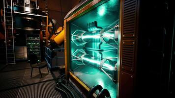 Futuristic lab with advanced energy reactors and high tech gear video