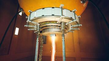 Futuristic laboratory with a cutting edge energy device in operation video