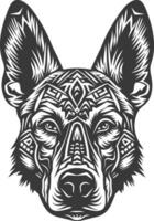 A black and white image of a dog with tribal patterns vector