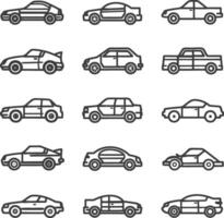 A Collection of 12 Car Outline Icons Side View vector