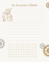 My fantastic ideas. Blank brainstorming pad with steampunk gears and vintage steam engine design. vector