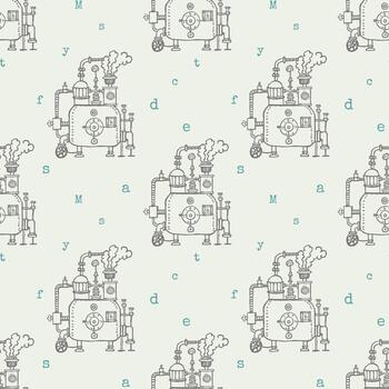 sin costura modelo con dibujos de poco realista lujoso vapor motores en Steampunk estilo. vector