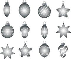 Set of Christmas and New Year silver design elements. Festive ornaments. Geometric shapes. For festive decorations, cards, holiday graphics. Retro style elements. illustration vector