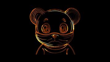 Neon frame effect, cute teddy bear with a sweet expression on black background video