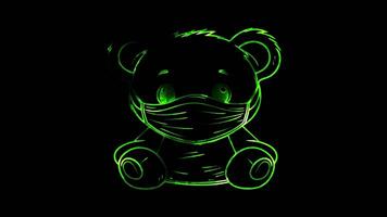 Neon frame effect, cute teddy bear with a sweet expression on black background video