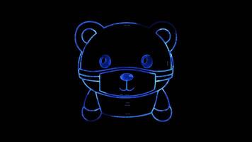 Neon frame effect, cute teddy bear with a sweet expression on black background video