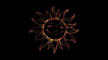 Neon frame effect, cheerful sun with a big smile and rays on black background video