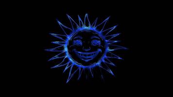 Neon frame effect, cheerful sun with a big smile and rays on black background video