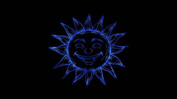 Neon frame effect, cheerful sun with a big smile and rays on black background video