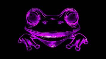 Neon frame effect, frog with bulging eyes and a happy smile on black background video