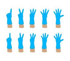Illustration of numerical gestures with a rubber-gloved hand. Graphics of signs served by fingers isolated on a white background. vector