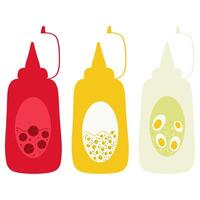 Ketchup, mayonnaise and mustard bottles isolated on white background, sauce bottles set vector