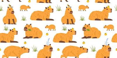 Capybaras seamless pattern on white background. vector