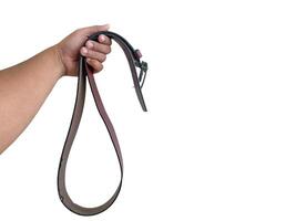 Man holding a leather belt photo