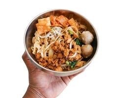 chicken noodle with meat balls and vegetables photo