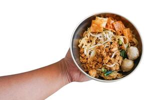 chicken noodle with meat balls and vegetables photo