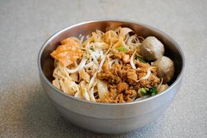 chicken noodle with meat balls and vegetables photo