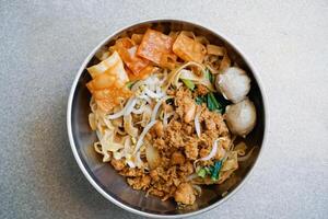 chicken noodle with meat balls and vegetables photo