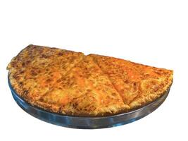 slice of cheese pizza on a metal tray photo