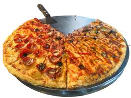 pizza with a large slice missing photo